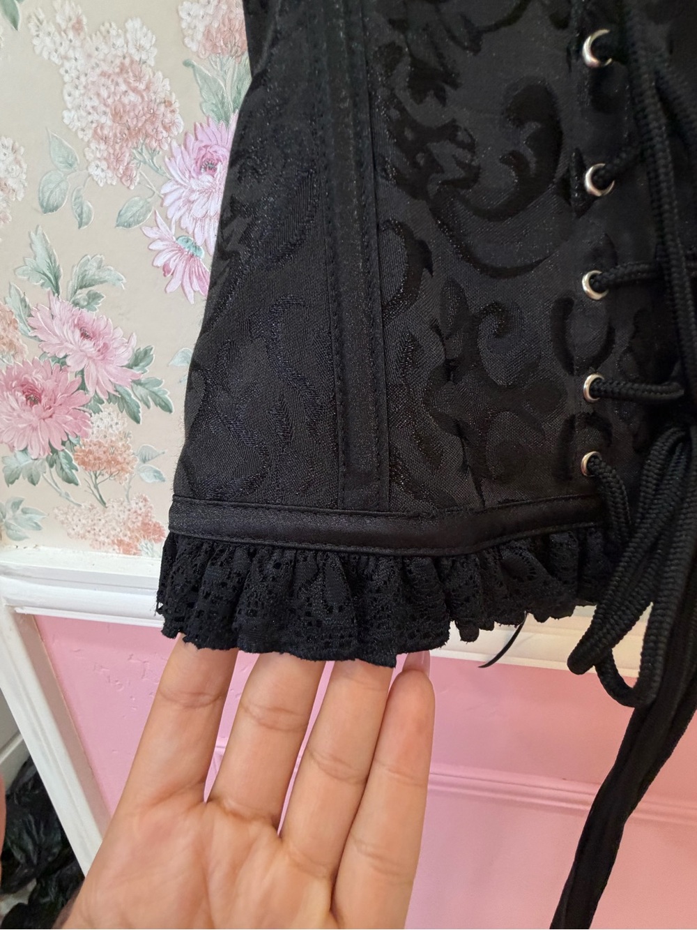 American Vintage Black Lace-Up Brocade Bustier Corset - Picture 6 of 8
